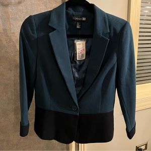 NEW NWT Forever 21 XXI Teal Navy M Medium crop fashion blazer jacket short